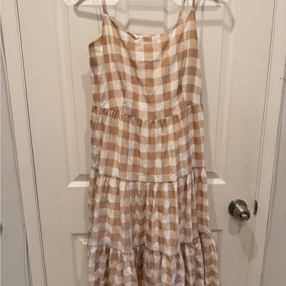 Carly Jean Gingham Tan and White Dress